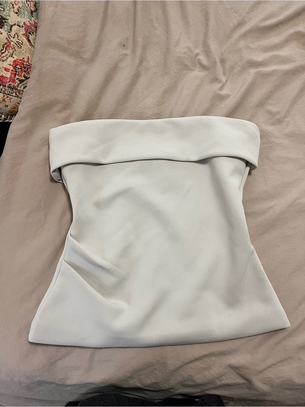 Strapless Fold-Over Tube top in Light Gray beige